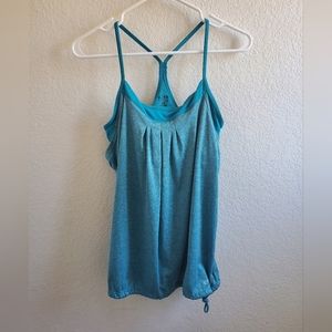 Champion Tank Top Attached Sports Bra Turquoise Pull Tie Waist Running Yoga